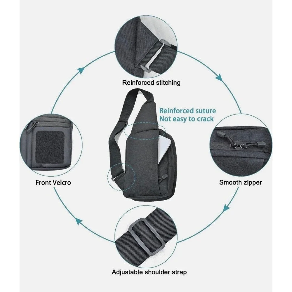 Tactical Sling Bag Black Crossbody Chest Pack with Holster and Patch Panel